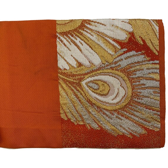 Vintage bold orange and gold silk nagoya obi with… - image 7