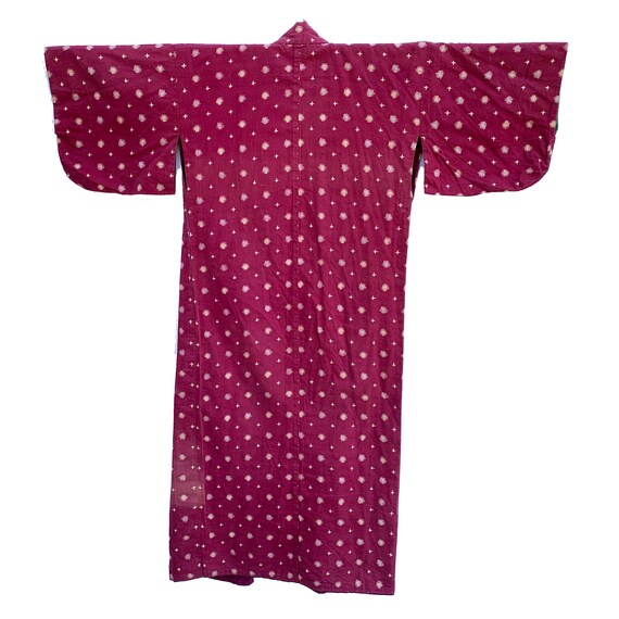 Brick red cotton kimono with dot and cross pattern