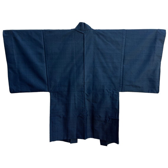 Black and blue silk tsumugi mens haori with kikko… - image 3