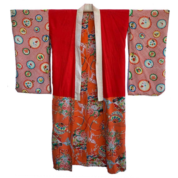 Vintage rayon chufurisode juban with bold mixed a… - image 4