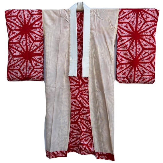 Vivid red shibori silk nagajuban with shibori dye… - image 5