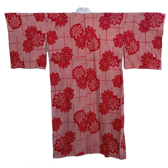Vintage red and white nagajuban with faux shibori… - image 3