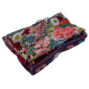 0.25lb Vintage Japanese kimono silk fabric remnant pack - burgundy and blue mix