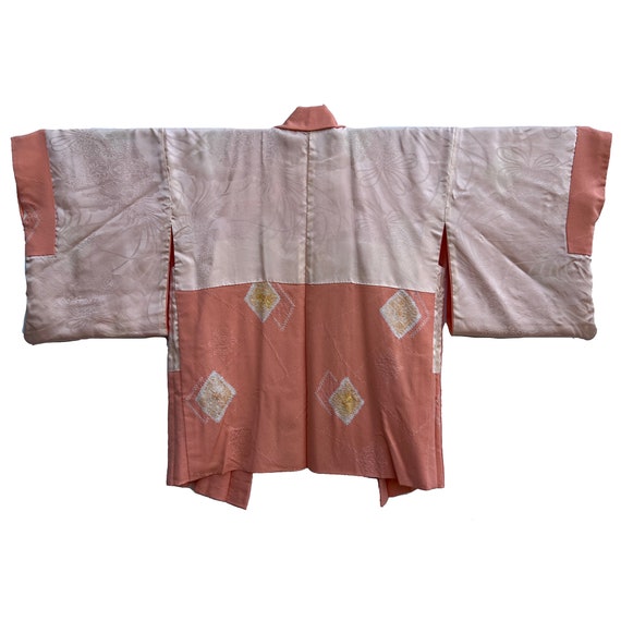 Peach silk crepe haori with shibori diamond patte… - image 5