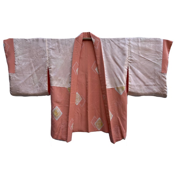 Peach silk crepe haori with shibori diamond patte… - image 4