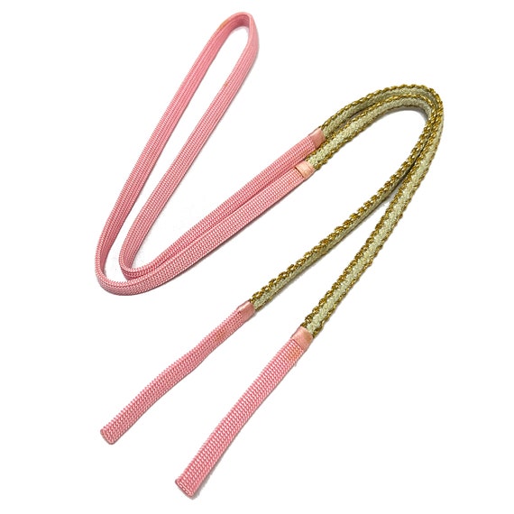 Pink, white and gold flat braided obijime with no 