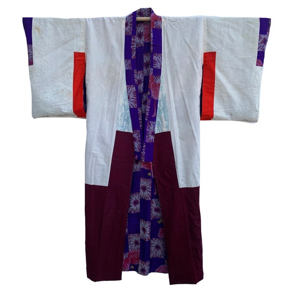 Vivid purple and pink meisen silk kimono with che… - image 4