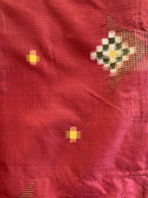 Brick red silk/cotton blend kimono with diamond g… - image 6