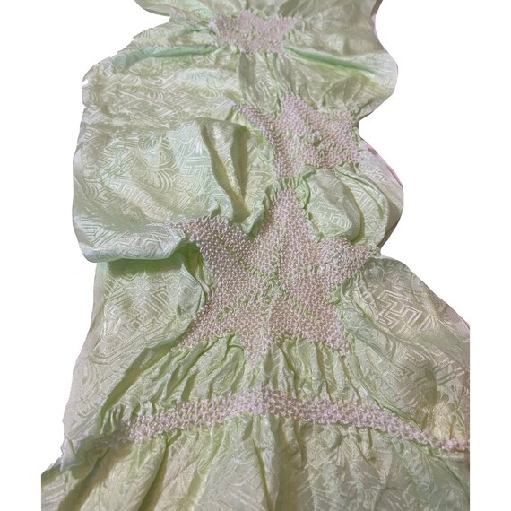 Pale lime green silk shibori obiage with maple le… - image 3
