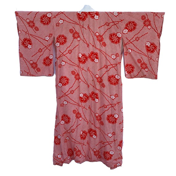 Vintage rayon juban with red and white shibori an… - image 1