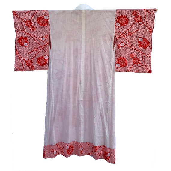Vintage rayon juban with red and white shibori an… - image 5
