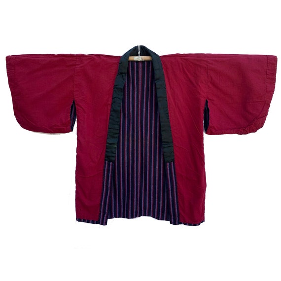 Vintage striped cotton noragi with black silk col… - image 4