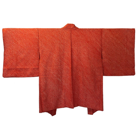 Bright orange silk all over shibori haori - image 1