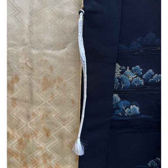 Black silk crepe urushi haori with landscape patt… - image 7