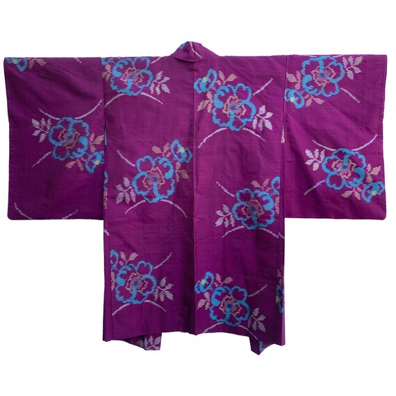 Plum meisen silk haori with floral branch pattern - image 1