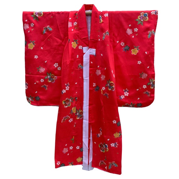 Hot pink synthetic girls kimono with butterflies … - image 1