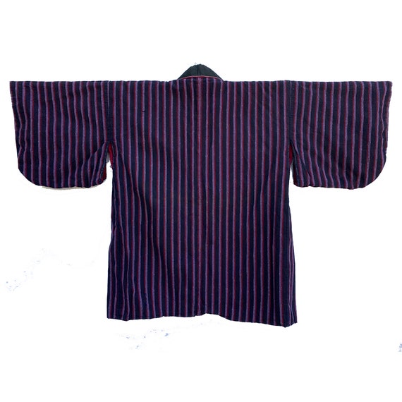 Vintage striped cotton noragi with black silk col… - image 3