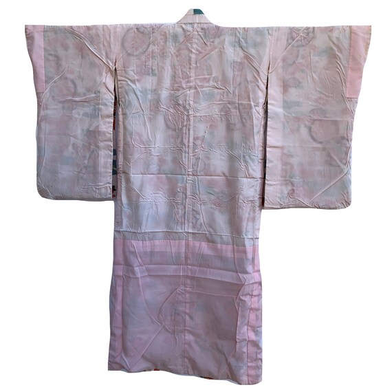 Cream and blue silk chirimen girls kimono with pa… - image 4