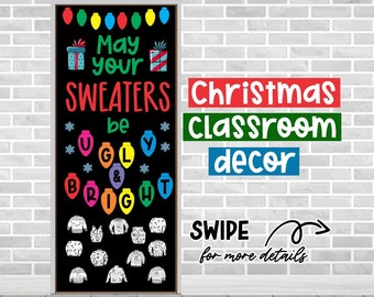 UGLY SWEATER Christmas Door Kit Decoration Classroom Decor School Decor Bulletin Board Letter Custom Letters Christmas Bulletin Board Kit