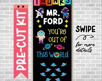 Teacher Appreciation Door Kit – Precut Classroom Decor – Thank You Teacher Bulletin Board – Ready to Use – Bulletin Board – SPACE WORLD