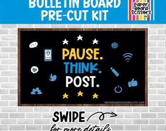 Pre-cut Bulletin Board Kit –  Pre-made School Door Decor Kit – Bulletin Board Letters – Back To School Teacher Decor – PAUSE THINK POST