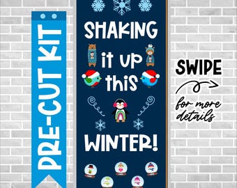 Kit para tablón de anuncios navideño / Decoración escolar navideña precortada / Letras para tablón de anuncios / Tablón de anuncios de invierno / Bolas de nieve que lo agitan