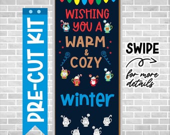 Kit para tablón de anuncios navideño / Decoración escolar navideña precortada / Letras para tablón de anuncios / Tablón de anuncios de invierno / Deseando un invierno cálido y acogedor