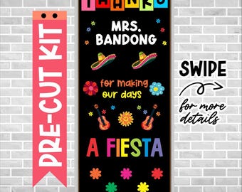 Teacher Appreciation Door Kit – Precut Classroom Decor – Thank You Teacher Bulletin Board – Ready to Use – Bulletin Board – FIESTA SPANISH