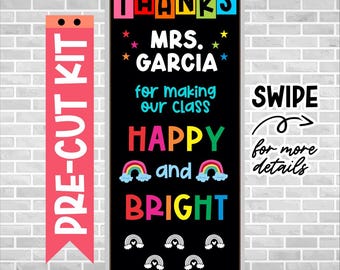 Teacher Appreciation Door Kit – Precut Classroom Decor – Thank You Teacher Bulletin Board – Ready to Use – Bulletin Board – HAPPY AND BRIGHT