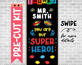 Teacher Appreciation Door Kit – Precut Classroom Decor – Thank You Teacher Bulletin Board – Ready to Use – Bulletin Board Letter – SUPERHERO