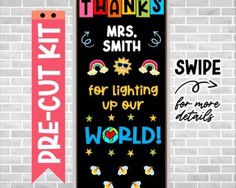 Teacher Appreciation Door Kit – Precut Classroom Decor – Thank You Teacher Bulletin Board – Ready to Use – Bulletin Board Letter – FIREFLIES
