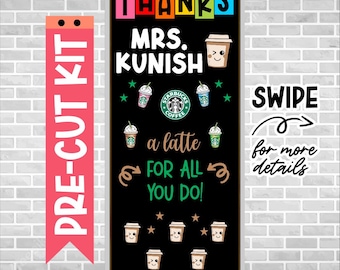 Teacher Appreciation Door Kit – Precut Classroom Decor – Thank You Teacher Bulletin Board – Ready to Use – Bulletin Letters – Thanks a LATTE