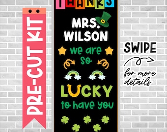 Teacher Appreciation Door Kit – Precut Classroom Decor – Thank You Teacher Bulletin Board – Ready to Use – Bulletin Board Letters – LUCKY