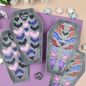 Adesivos decorativos para mini caixões de morcegos ~ Adesivos de temporada assustadores, diário de marcadores, calendário, pastel, kawaii, gótico, estético, vampiro