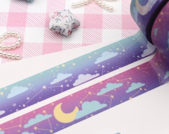 Pastel Dreamy Aesthetic Washi Decorative Tape ~ Stationery Journal Planner Bujo Scrapbooking Pink Purple Blue Clouds Moon Lunar Stars