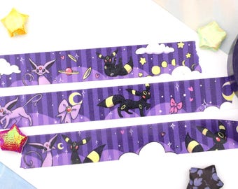 Purple Aesthetic Animal Washi Decorative Tape ~ Video Game Anime Cute Stationery Journal Planner Bujo Scrapbooking Clouds Moon Lunar Stars