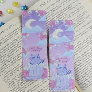I&#39;m a Pretty Trash Panda Kawaii Pastel Bookmark in Glossy and Holographic ~ Raccoon, Gifts for Readers, Book Lovers, Pastel Kawaii lovers