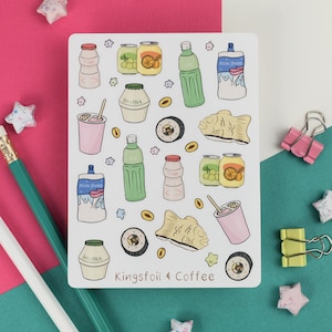 Asian Snack Foods Menu Sticker Sheet ~ Cute Kawaii Nostalgia Korean Trendy Japan Dessert Penpal Journal Stationery Scrapbooking Planner