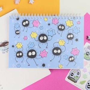 Large Soot Sprite Reusable Sticker Book ~ Pastel Blue Kawaii Anime Cute Cloud Moon Stationery Journal Planner Scrapbook Storage