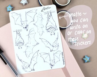 Bats Spooky Sticker Sheet ~ Matte Sketch Deco Stickers Moody Season Dark Vampire Goth Aesthetic Animal Bullet Journal Planner Calendar