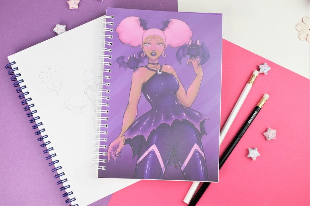 Large Batty Sketchbook for Drawing Bats Moody Pastel Purple Kawaii Cute ...