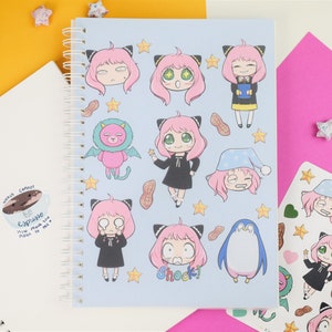 Large Spy Kid Reusable Sticker Book ~ Pastel Pink Blue Kawaii Anime Cute Girl Pink Stationery Journal Planner Penpal Scrapbook Storage