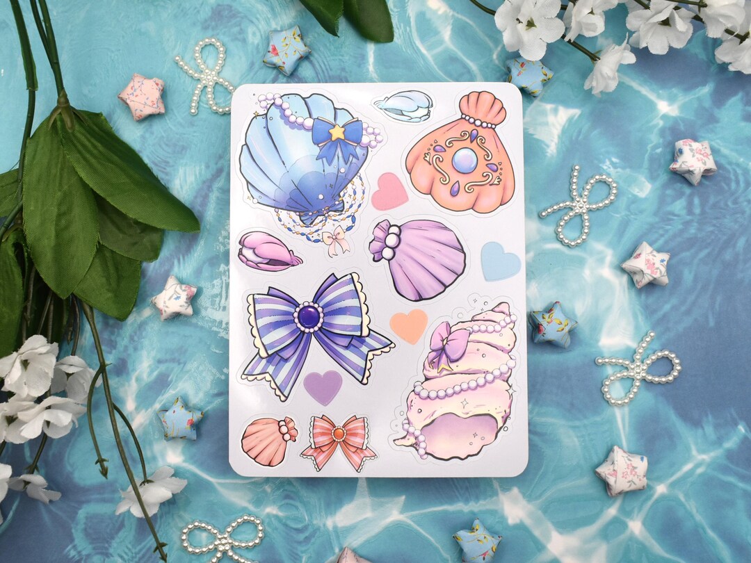 Sticker Meter Shell Mermaid Sea Shells Glossy Sticker Sheet ~ Deco Stickers Bullet Journal ...