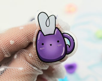 Cat Mug Coffee Acrylic Pin ~ Kawaii Cute Pet Kitten Kitty Purple Pastel Moody Drink Tea Cocoa Cozy Charm Bag Hanger Badge Aesthetic Witchy