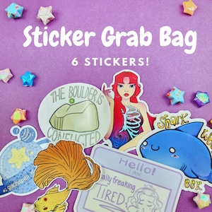 Sticker Grab Bag- 6 different stickers! ~ Waterproof, Vinyl, Myster Sticker Flake Pack Gift