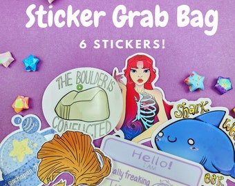 Sticker Grab Bag- 6 different stickers! ~ Waterproof, Vinyl, Myster Sticker Flake Pack Gift