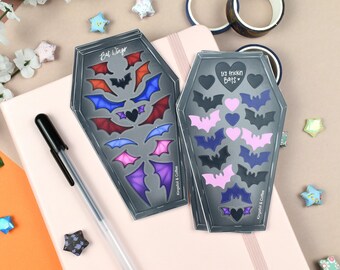 Bats Mini Coffin Deco Sticker Sheets ~ Spooky Spoopy Season Stickers Bullet Journal Planner Calendar Pastel Kawaii Goth Aesthetic Vampire