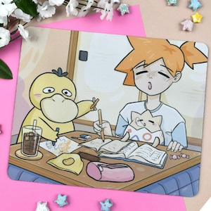 Cozy Misty Study Buddy Mousepad ~ Student Cute Kawaii Gamer Anime Video Game Art Gift Desk Office Accessories Duck