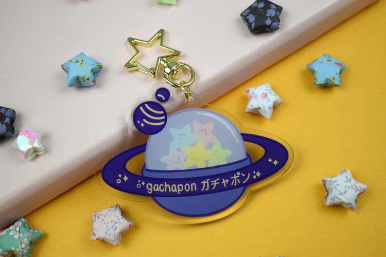 Gachapon Planet Keychain Acrylic ~ Space Celestial Saturn Kawaii Purple ...