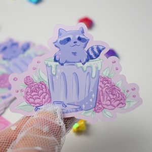 Eu sou Pretty Trash Panda / Guaxinim Adesivo Brilhante Floco ~ Pastel Engraçado Kawaii Planejador Diário Scrapbooking Bonito Rosa Estético Penpal
